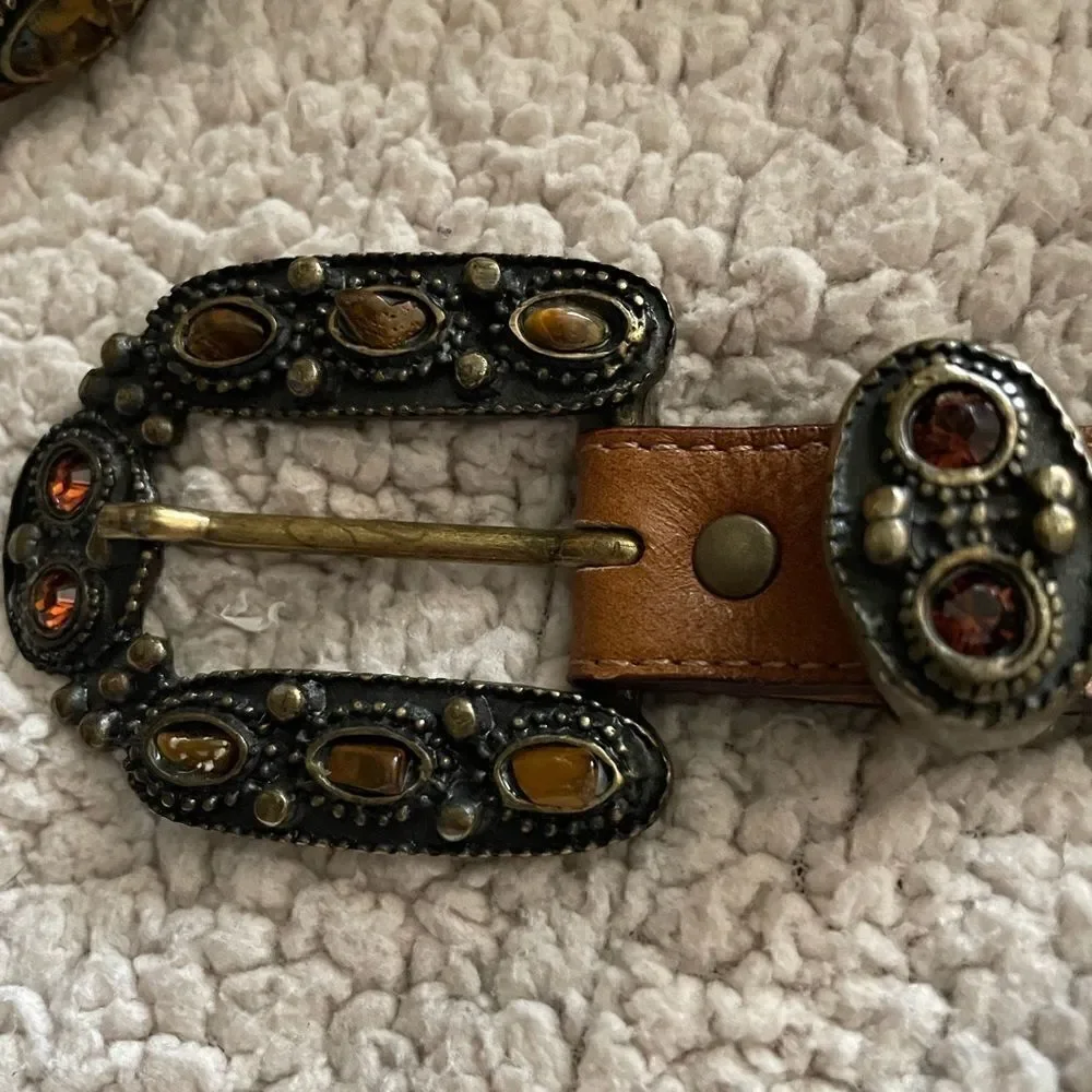 VNT Leatherock  Western Garnet Tiger Eye Woman Belt Size 34/ Pristine